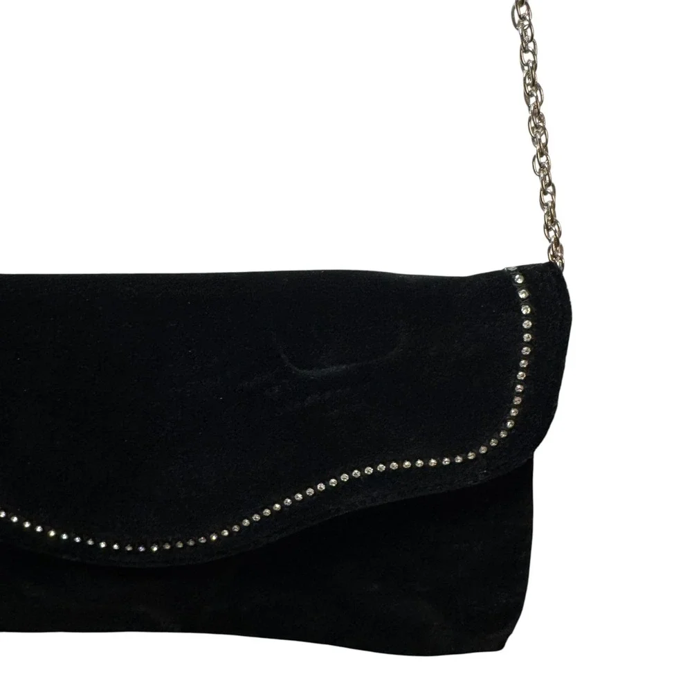 Unbranded Black Velvet Rhinestone Trim Clutch Bag Small Evening Formal Elegant